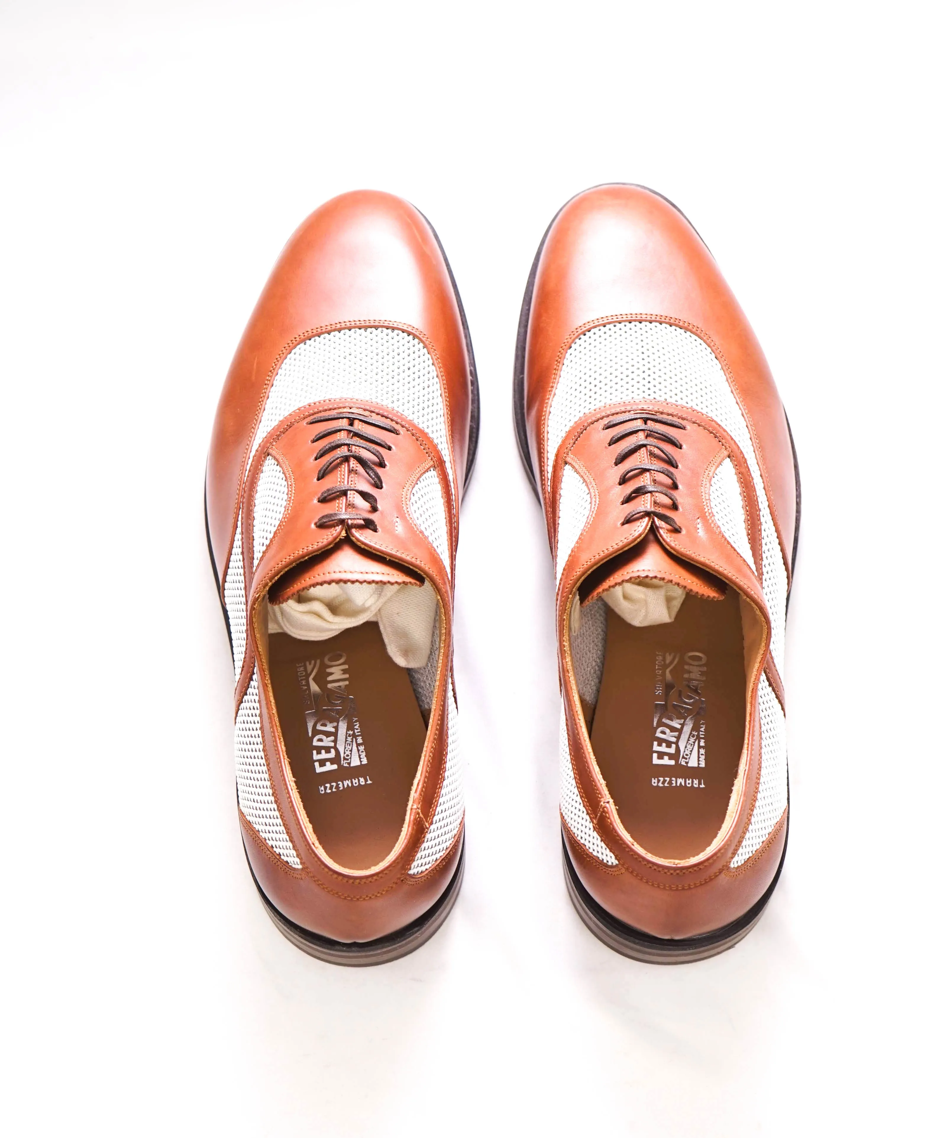 $1,250 SALVATORE FERRAGAMO - "TRAMEZZA" Golf Inspired Mixed-Media Oxford - 11 EE US