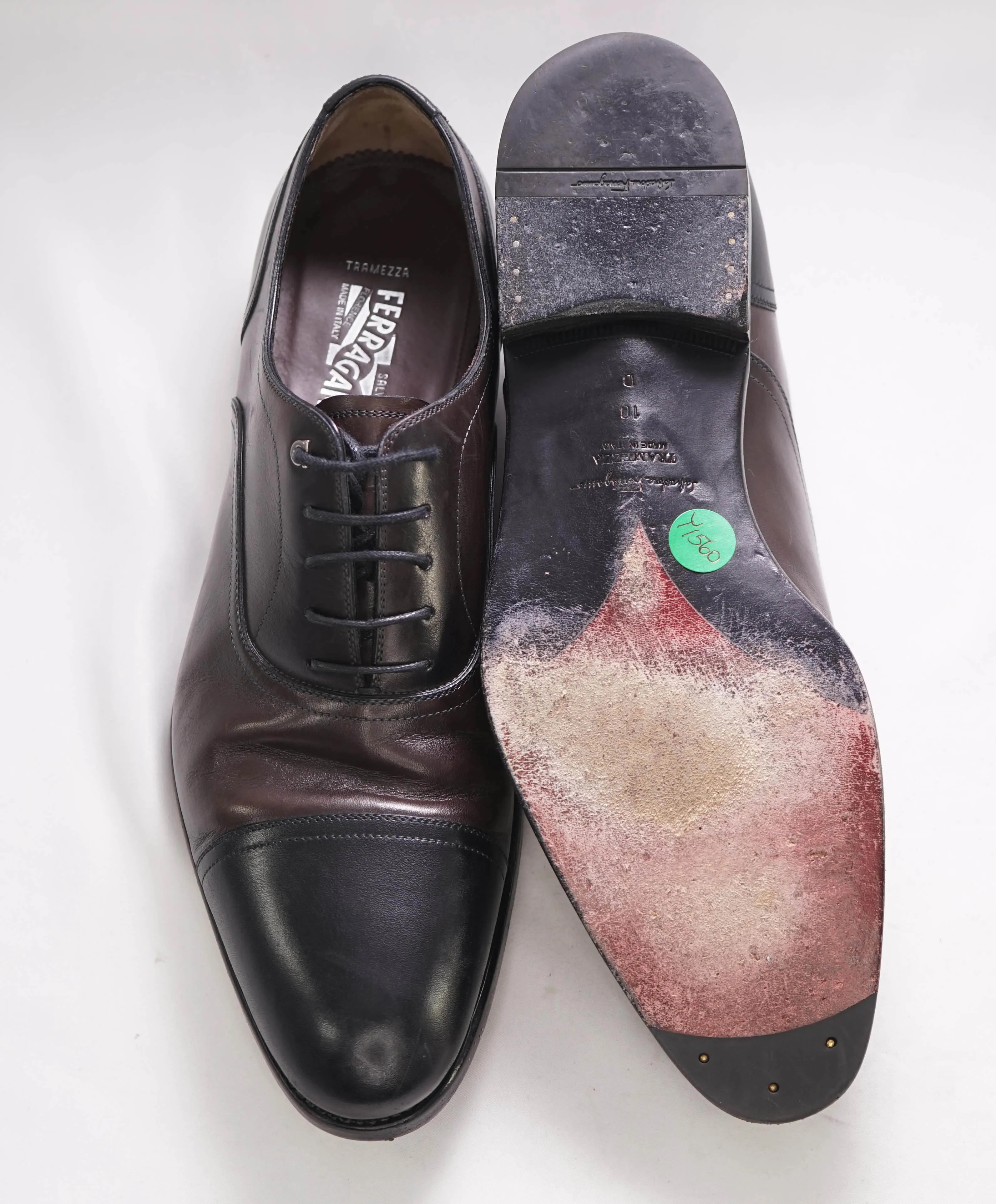$1,495 SALVATORE FERRAGAMO - "TRAMEZZA / BARON" Brown/Black PREMIUM Oxford - 10D US