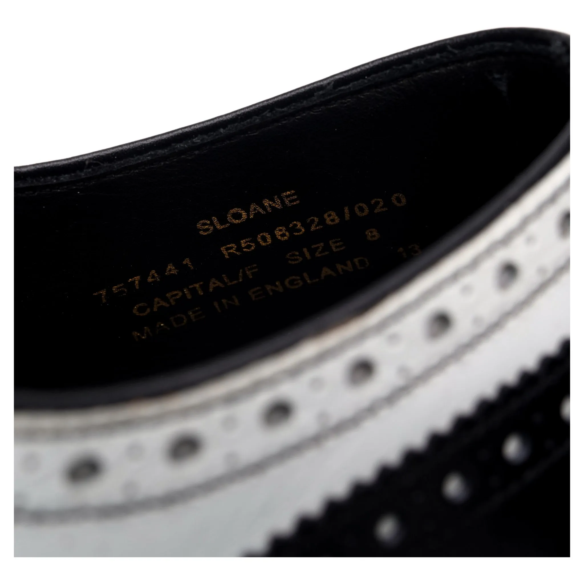 1880 'Sloane' Black and White Leather Spectator Oxford Brogue UK 8 F