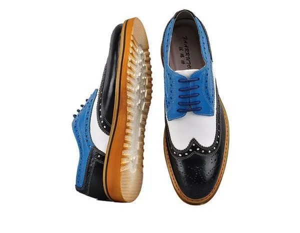 3 Tones Men Brogue Shoes with Wing Tip Details