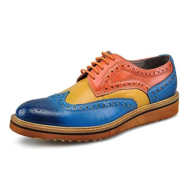 3 Tones Men Brogue Shoes with Wing Tip Details