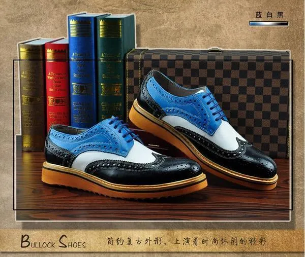3 Tones Men Brogue Shoes with Wing Tip Details