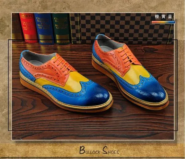 3 Tones Men Brogue Shoes with Wing Tip Details