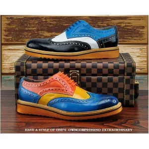 3 Tones Men Brogue Shoes with Wing Tip Details