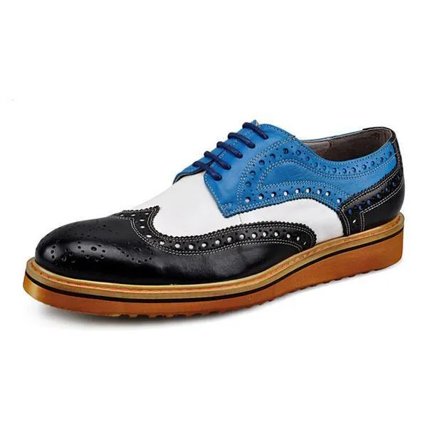 3 Tones Men Brogue Shoes with Wing Tip Details