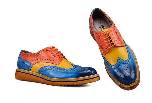 3 Tones Men Brogue Shoes with Wing Tip Details