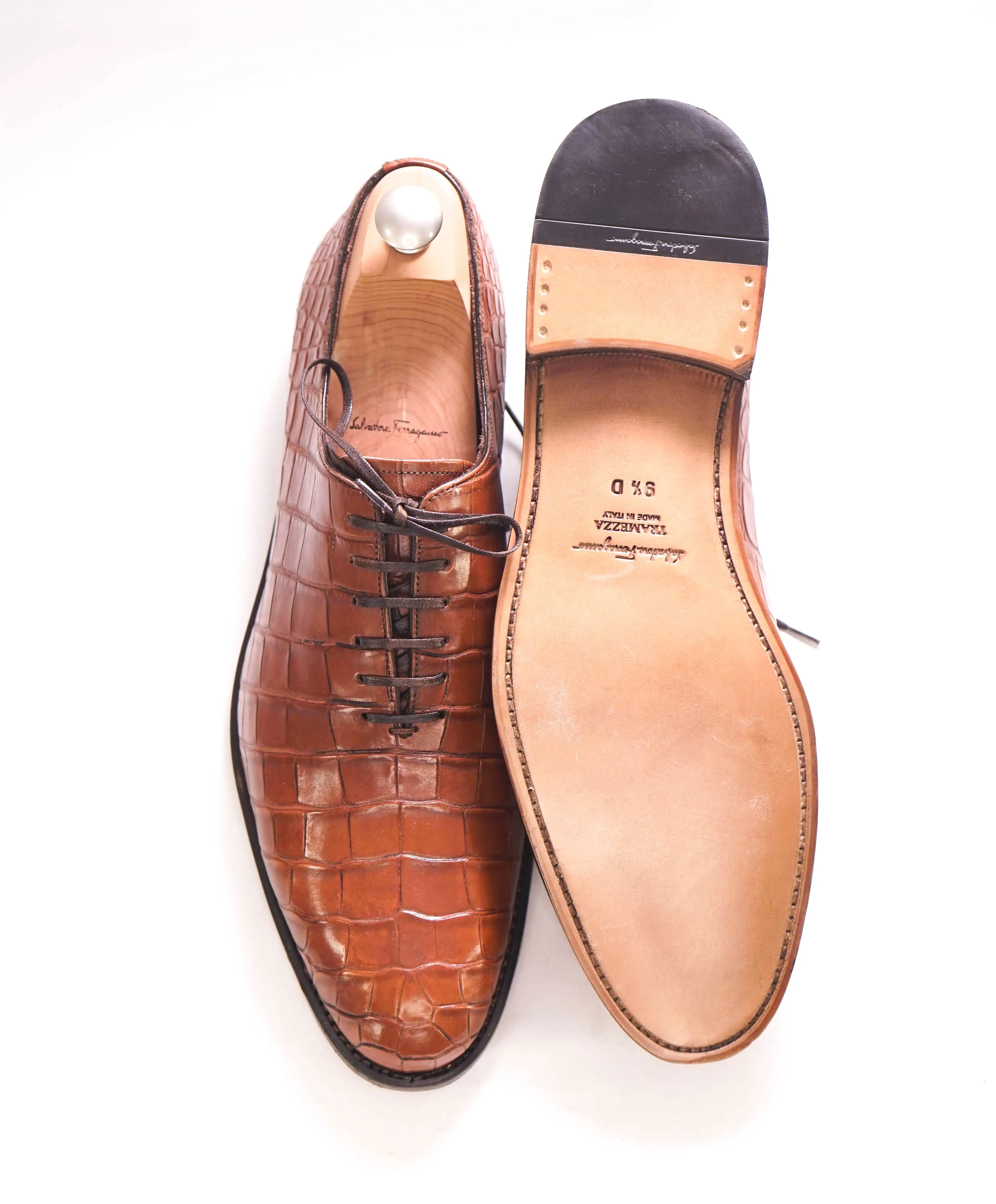 $4,200 SALVATORE FERRAGAMO - *CROCODILE SKIN* Angiolo 2 Tramezza Oxford - 9.5 D
