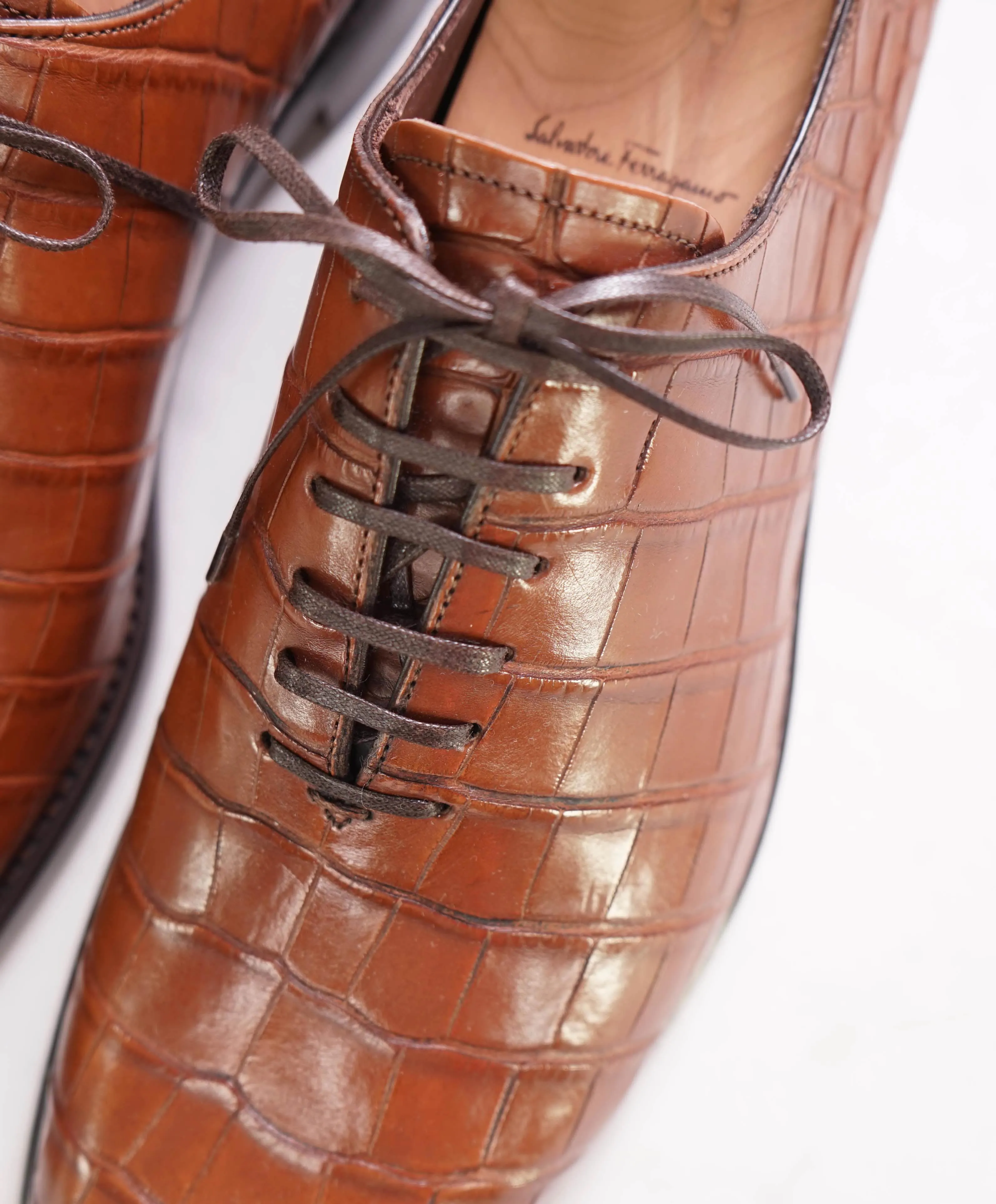 $4,200 SALVATORE FERRAGAMO - *CROCODILE SKIN* Angiolo 2 Tramezza Oxford - 9.5 D