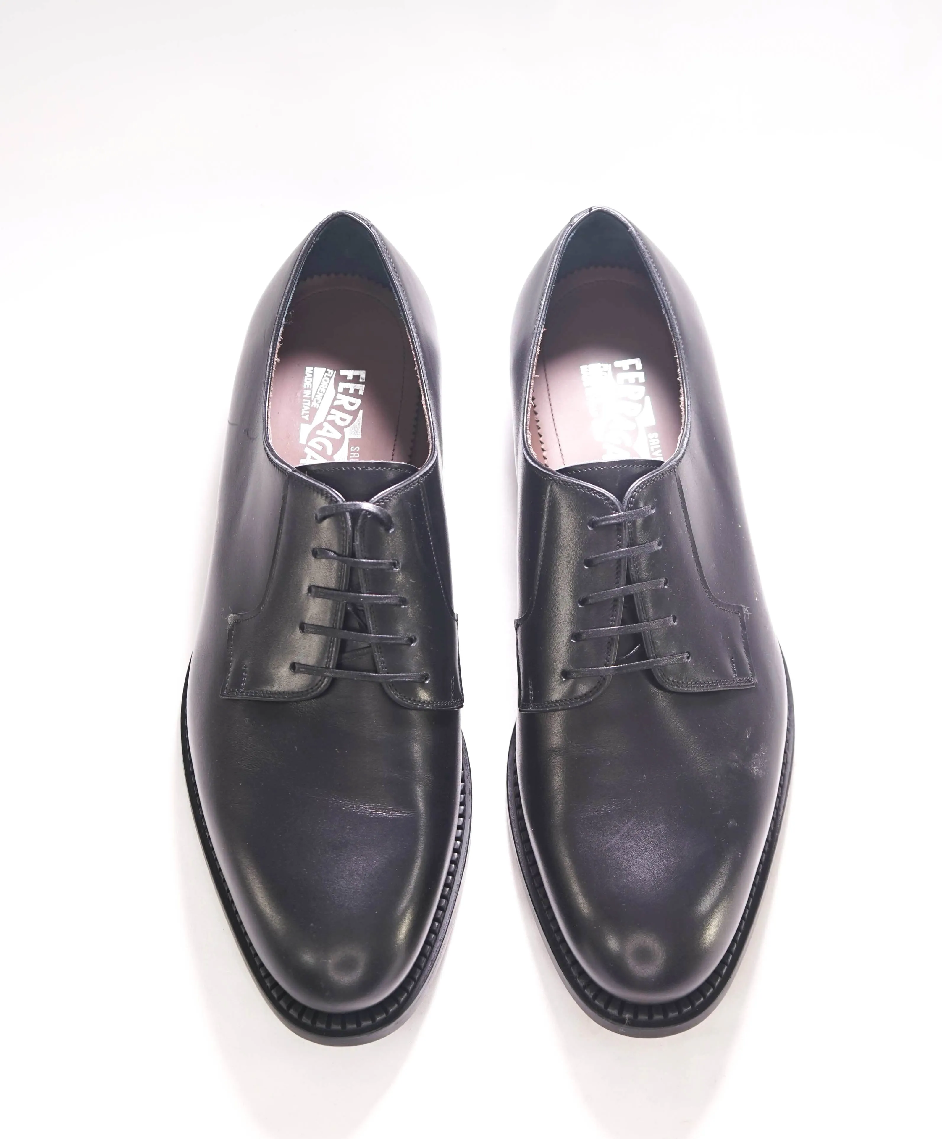 $895 SALVATORE FERRAGAMO - Black Leather Smooth Vamp Lace-Up Oxford  - 10.5