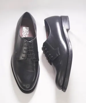 $895 SALVATORE FERRAGAMO - Black Leather Smooth Vamp Lace-Up Oxford  - 10.5