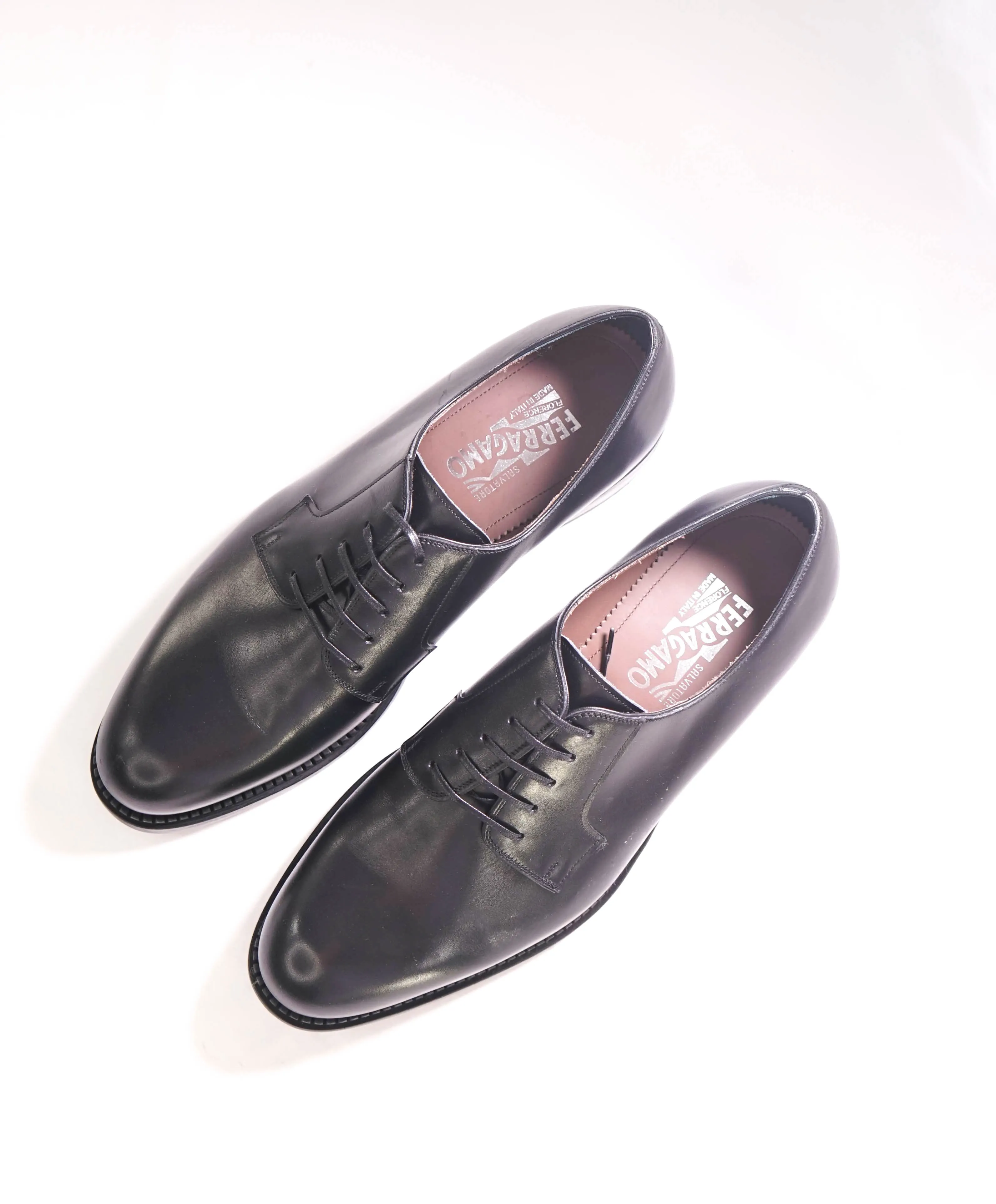 $895 SALVATORE FERRAGAMO - Black Leather Smooth Vamp Lace-Up Oxford  - 10.5