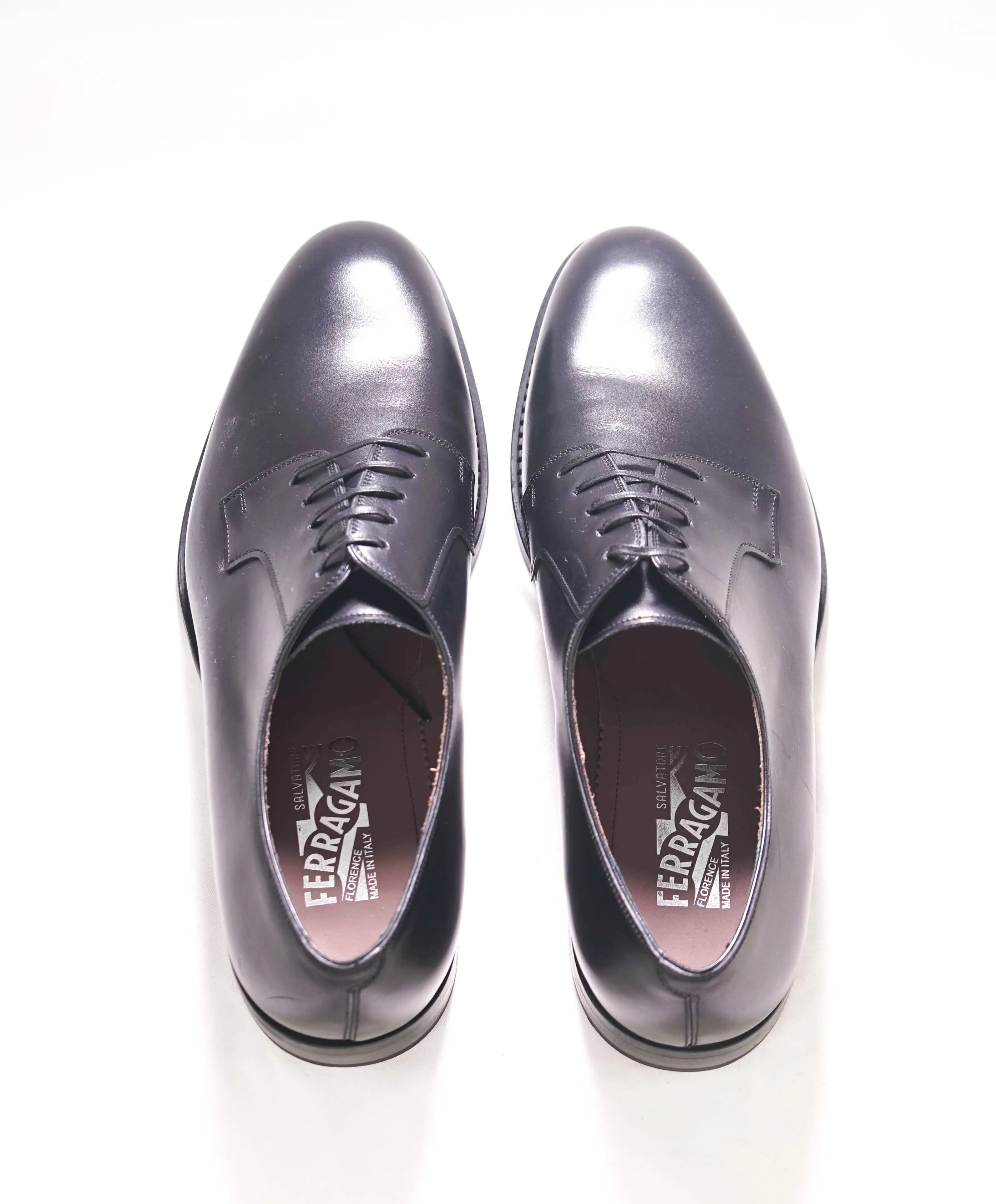 $895 SALVATORE FERRAGAMO - Black Leather Smooth Vamp Lace-Up Oxford  - 10.5