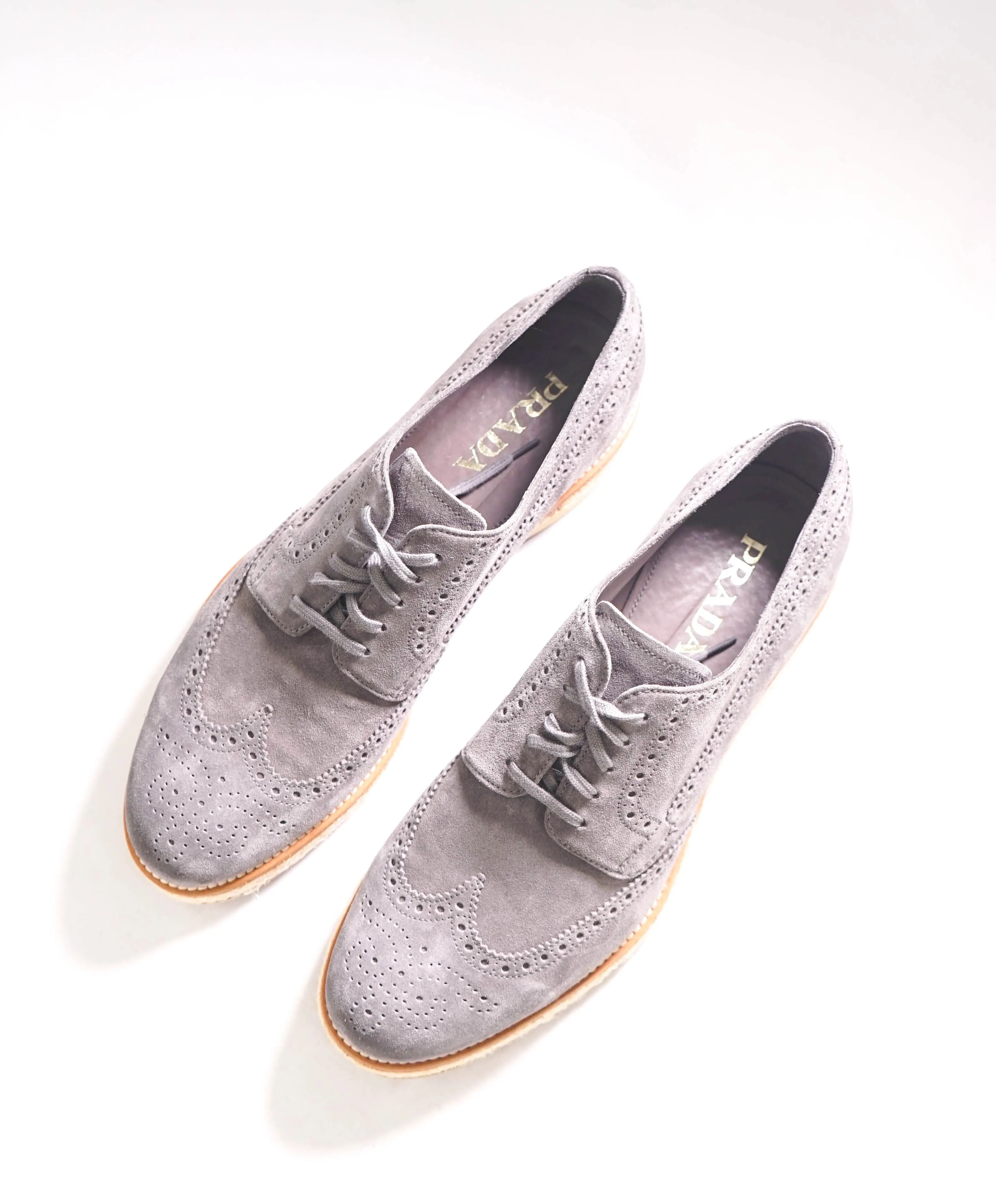 $950 PRADA - Gray Suede Brogue Espadrille Lace-Up Summer shoe - 10 US (9 Prada)