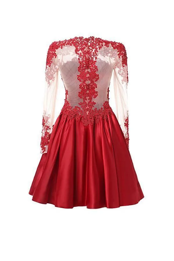 A Line Long Sleeves With Applique Homecoming Dresses PG088