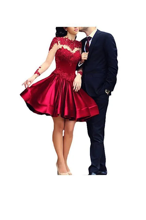 A Line Long Sleeves With Applique Homecoming Dresses PG088