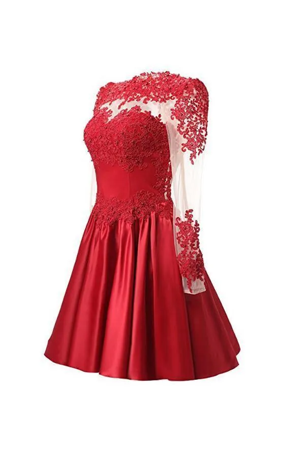 A Line Long Sleeves With Applique Homecoming Dresses PG088