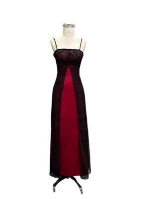 A-line Straps Scoop Neckline Black and Red Beaded Prom Dress, Black and Red Party Dress