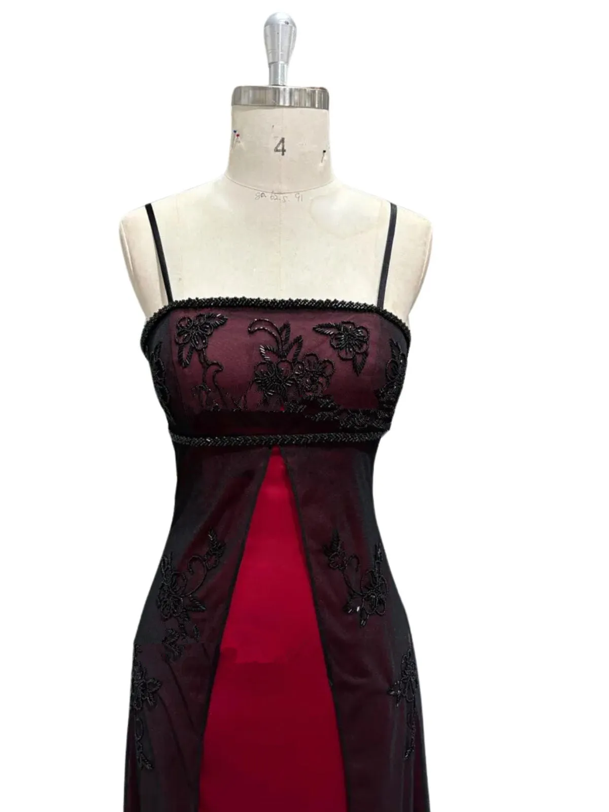 A-line Straps Scoop Neckline Black and Red Beaded Prom Dress, Black and Red Party Dress
