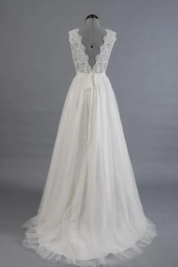 A-line V-Neck Sashes Appliques Beach Wedding Dress  WD170