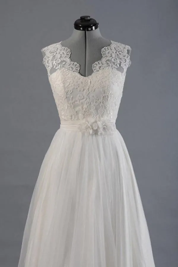 A-line V-Neck Sashes Appliques Beach Wedding Dress  WD170