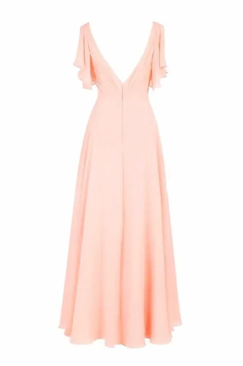 A-line V-neck Short Sleeves Floor Length Chiffon Bridesmaid Dress BD014