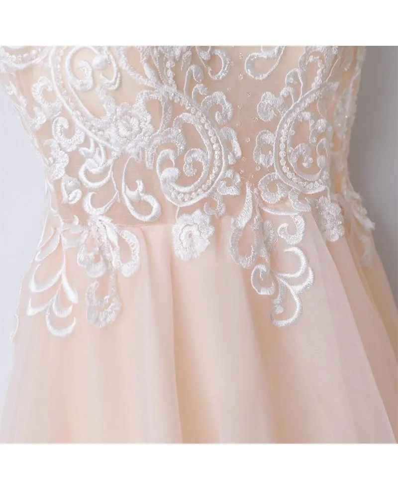 A-Line V Neck Spaghetti Straps Lace Tulle Long Prom Dress, Evening Dress YZ211036