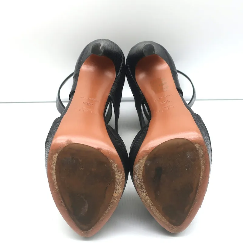 Alaia Cutout Platform Boots Black Lizard-Embossed Leather Size 38.5