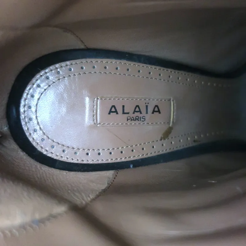 Alaia Studded Platform Boots Black Suede & Lizard-Embossed Leather Size 39.5