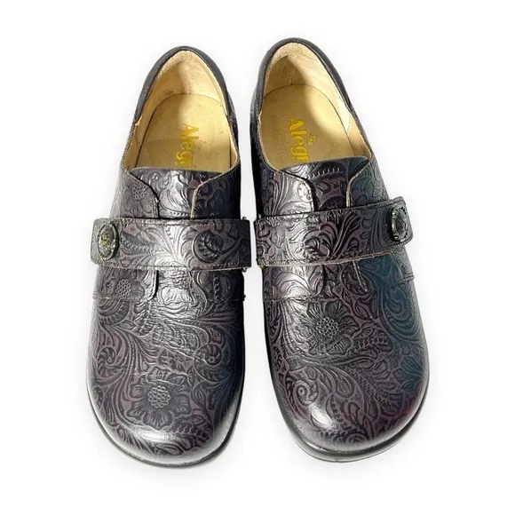 Alegria Joleen Molasses Brown Tooled Leather Slip On Oxford Size 40 / 10