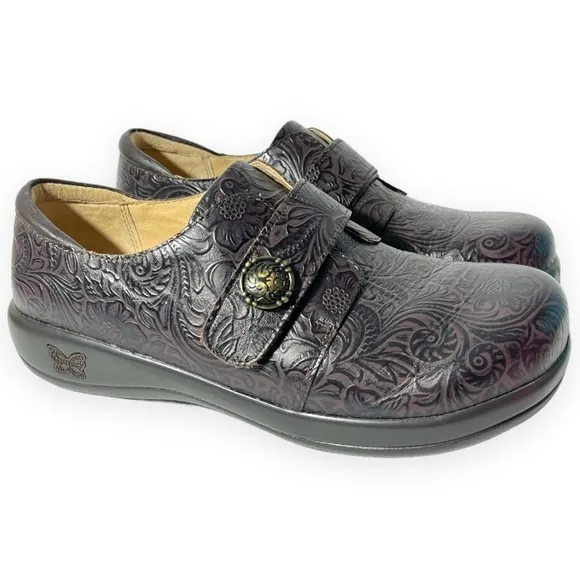 Alegria Joleen Molasses Brown Tooled Leather Slip On Oxford Size 40 / 10