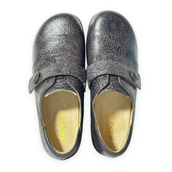 Alegria Joleen Molasses Brown Tooled Leather Slip On Oxford Size 40 / 10