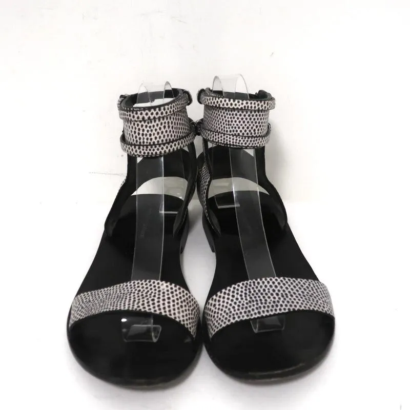 Alexander Wang Ankle Cuff Flat Sandals Alek White/Black Embossed Leather Size 37