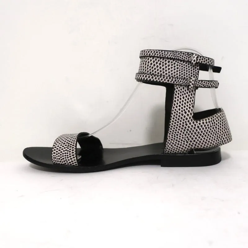 Alexander Wang Ankle Cuff Flat Sandals Alek White/Black Embossed Leather Size 37