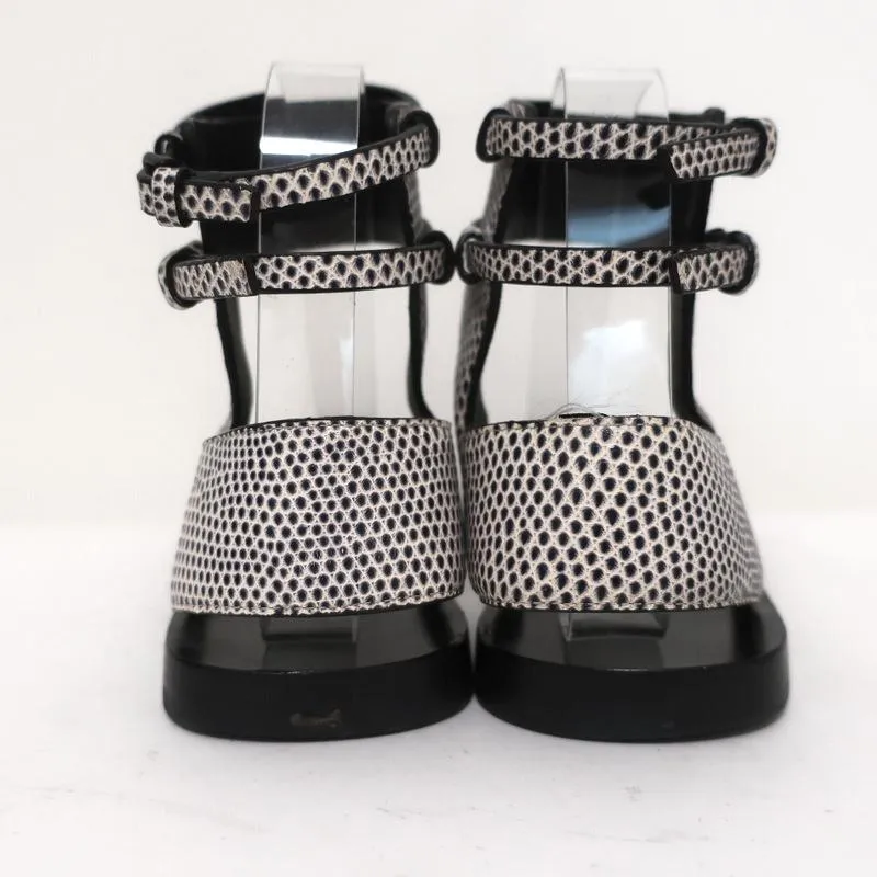 Alexander Wang Ankle Cuff Flat Sandals Alek White/Black Embossed Leather Size 37