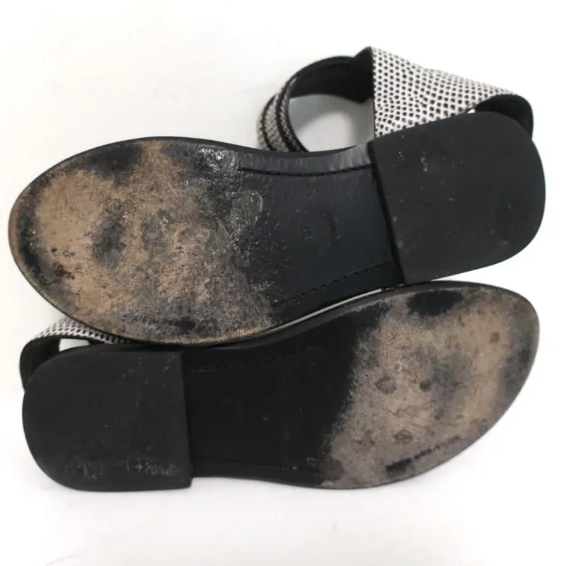 Alexander Wang Ankle Cuff Flat Sandals Alek White/Black Embossed Leather Size 37