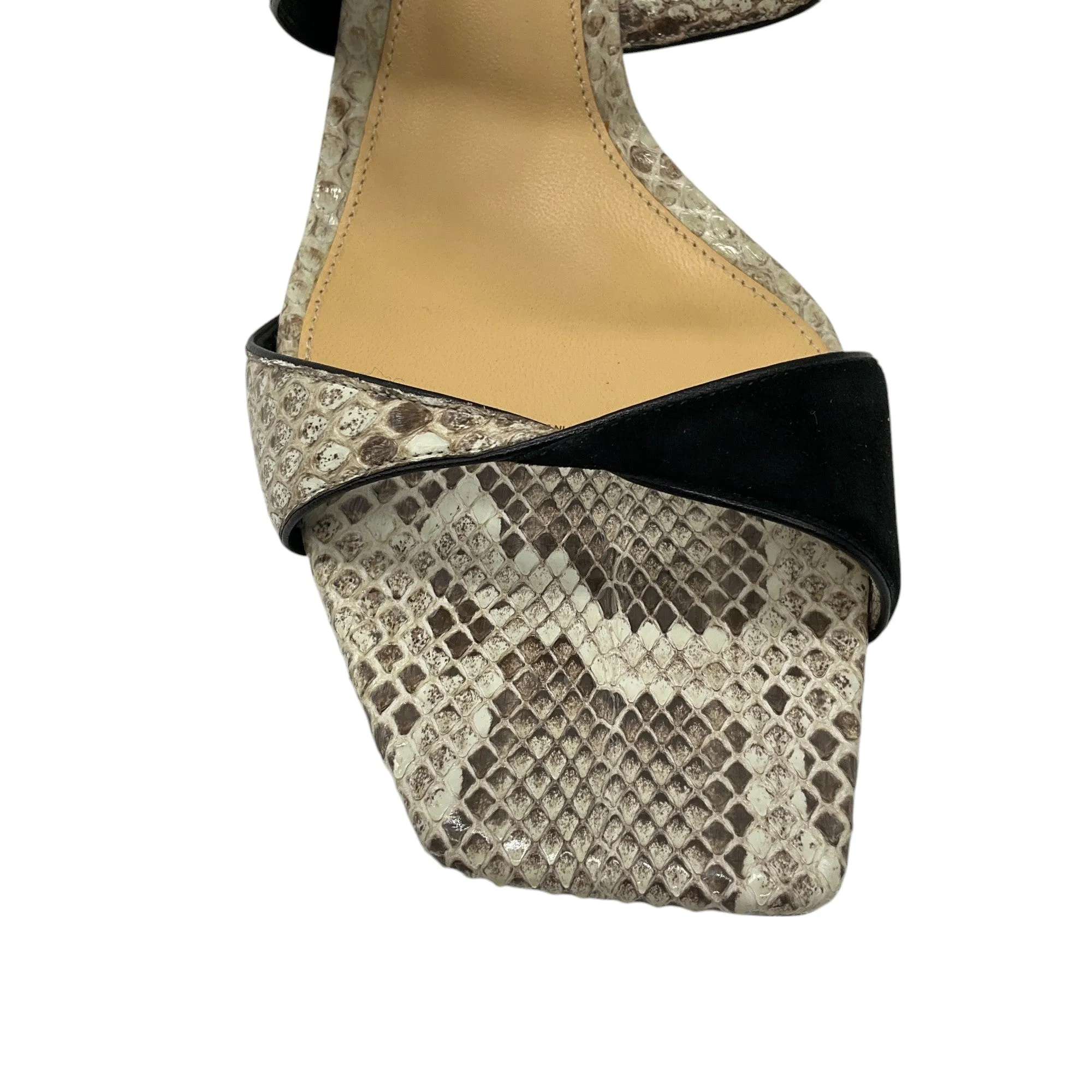 Alexandre Birman Beige / Black Miki Python-Embossed Leather Sandals