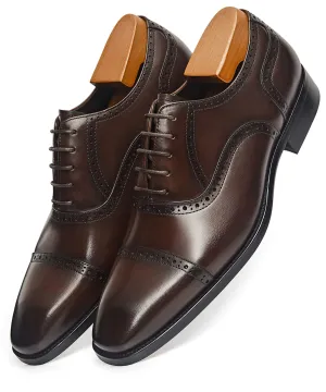 ALIPASINM Mens Oxford Leather Formal Dress Shoes Dark Brown, 11
