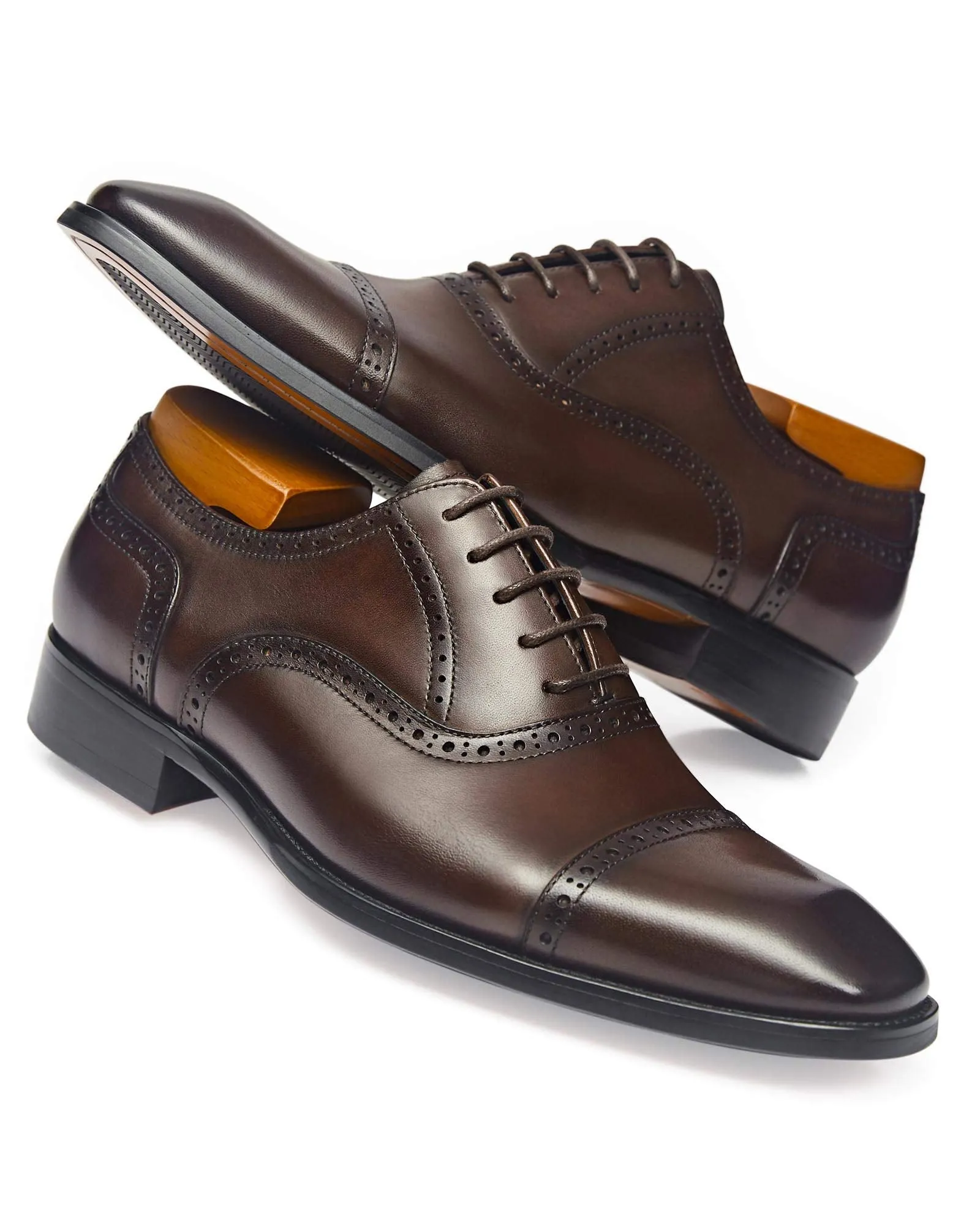 ALIPASINM Mens Oxford Leather Formal Dress Shoes Dark Brown, 11