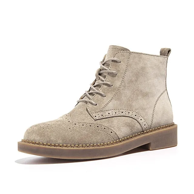 Ankle Boots Women Brogue Style Genuine Leather