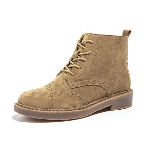 Ankle Boots Women Brogue Style Genuine Leather