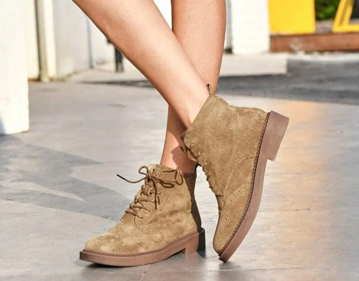Ankle Boots Women Brogue Style Genuine Leather