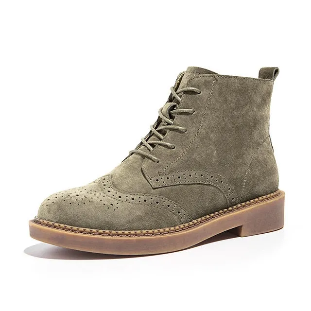 Ankle Boots Women Brogue Style Genuine Leather