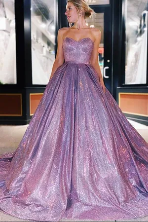 Anneprom Sparkly Ball Gown Sweetheart Lace up Long Prom Dresses, Evening Dress APP0523