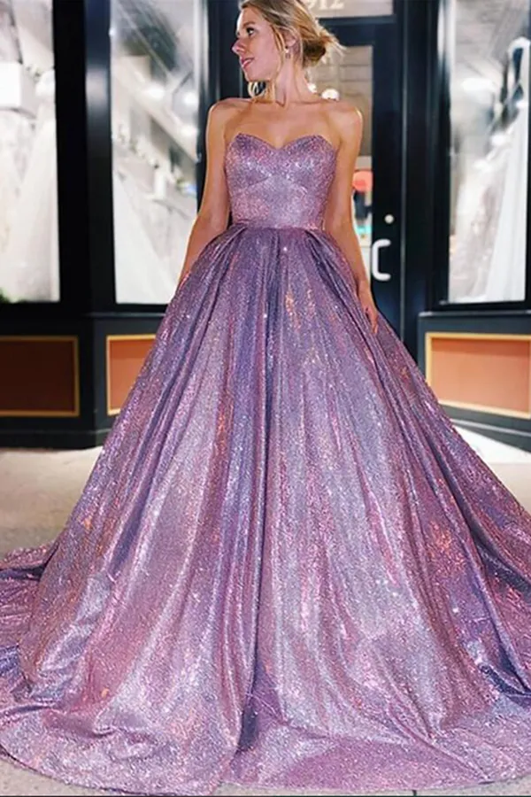 Anneprom Sparkly Ball Gown Sweetheart Lace up Long Prom Dresses, Evening Dress APP0523