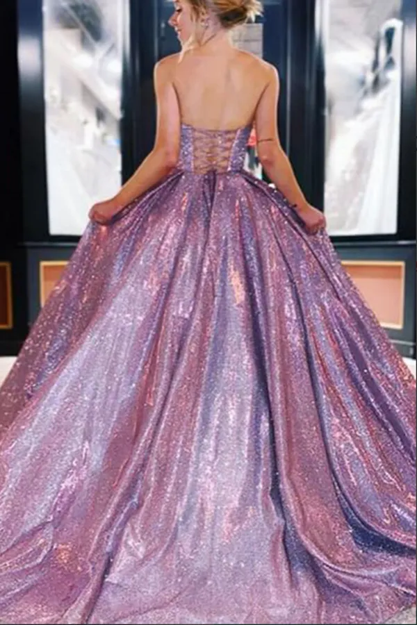 Anneprom Sparkly Ball Gown Sweetheart Lace up Long Prom Dresses, Evening Dress APP0523
