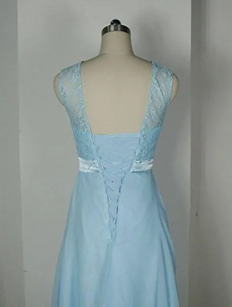 Baby Blue Lace Tank Bridesmaid Dresses For Wedding Party BD012