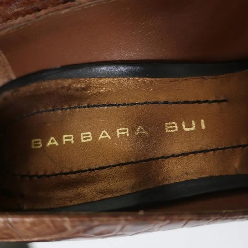 Barbara Bui Platform Pumps Brown Croc-Embossed Leather Size 37 Peep Toe Heels