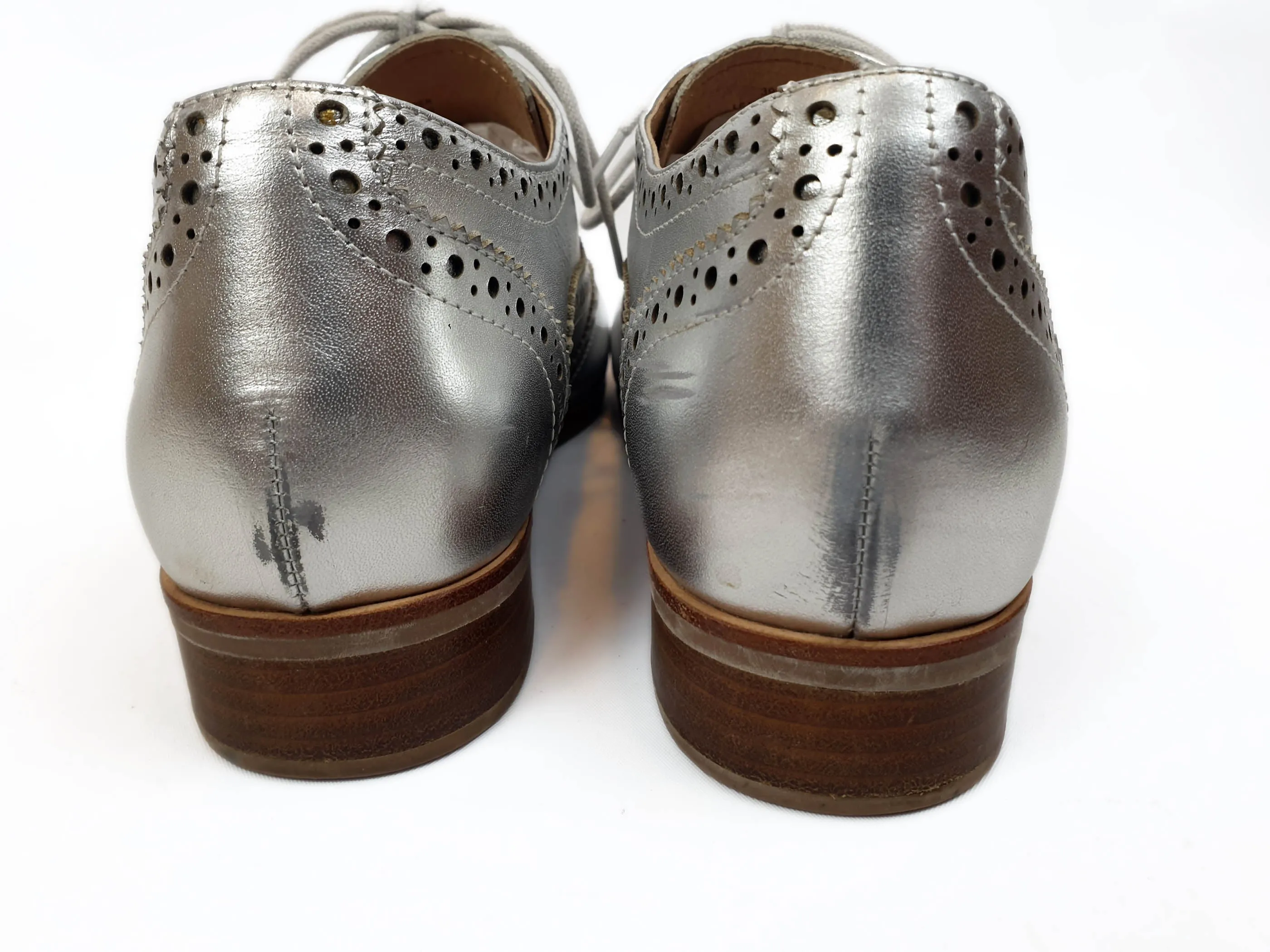 Bared silver brogue style laceups size 39