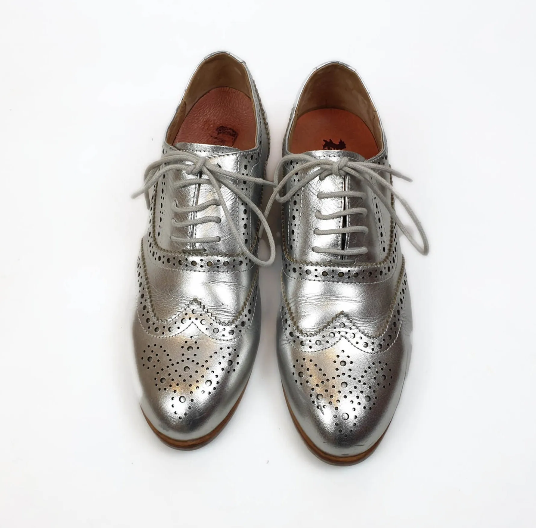 Bared silver brogue style laceups size 39
