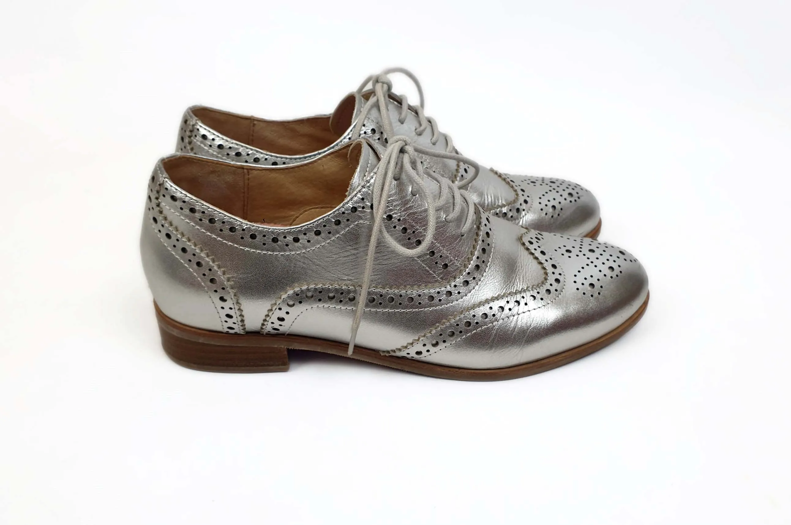 Bared silver brogue style laceups size 39